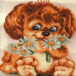 Diamond painting on a cute dog